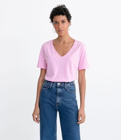Blusa Básica en Algodón con Escote V y Manga Corta 1