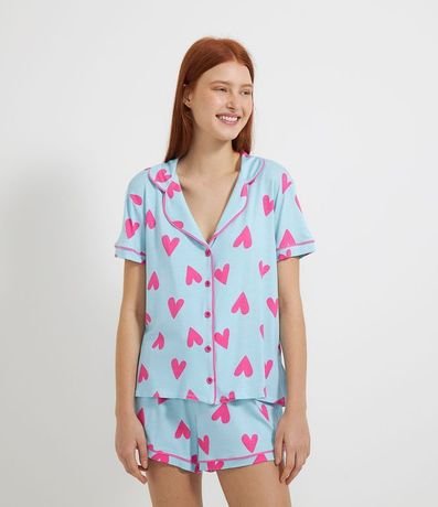 Pijama Manga Corta con Botónes y Short Estampa Corazónes 1
