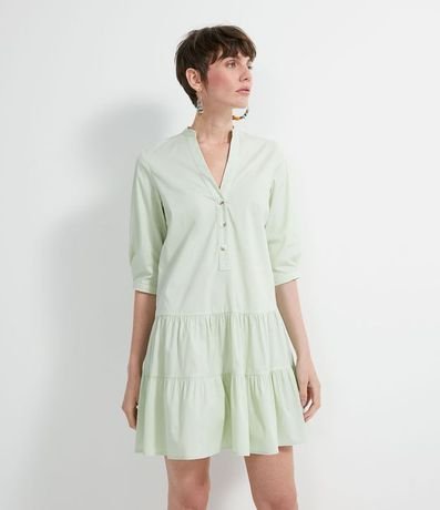 Vestido Chemisie Corto en Algodón con Volantes en la Barra