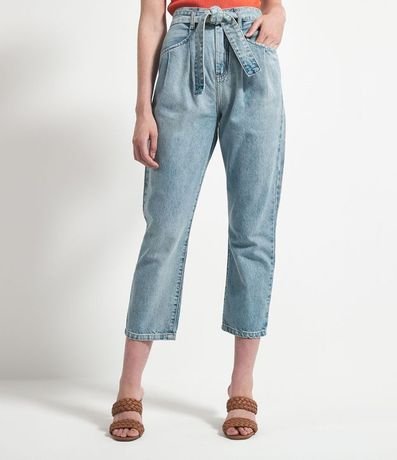 Pantalón Cropped Jean con Cinturón y Pliegues Frontales 1