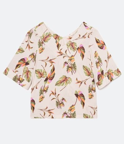 Blusa Manga Corta en Viscosa Estampa Hojas 4