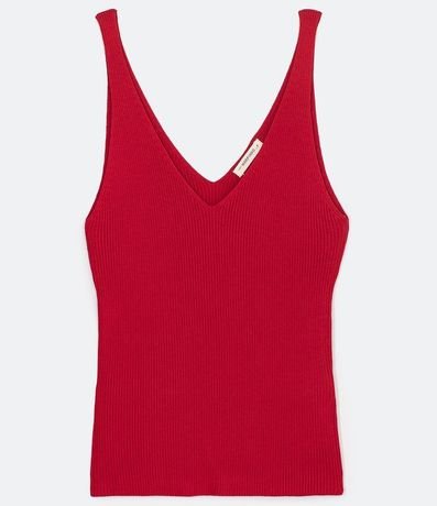 Blusa Musculosa en Punto Acanalado con Escote V 5