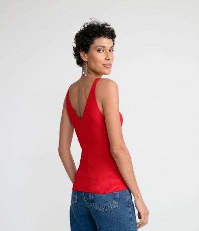 Blusa Musculosa en Punto Acanalado con Escote V 2