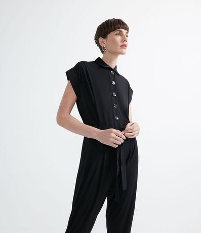 Mono Largo en Malla Jersey con Cuello de Camisa y Abotonado Frontal 3