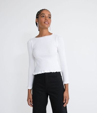 Blusa Manga Larga en Tejido de Punto con Volantes