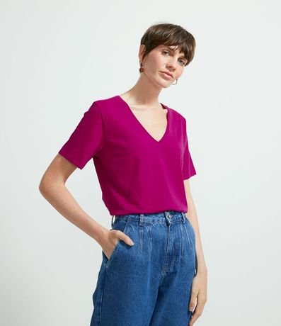 Blusa Básica en Algodón con Escote V y Manga Corta 1