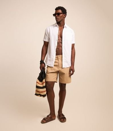 Camisa Manga Corta en Lino con Bolsillo