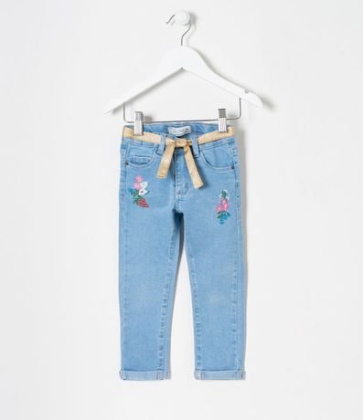 Pantalón Infantil Jean con Bordado de Flores y Cinturón - Tam 1 a 5 años 1