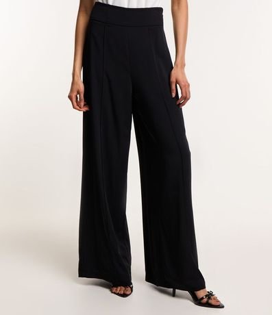 Pantalón Pantalona en Crepe con Recorte y Costura Contrastante en la Cintura 2