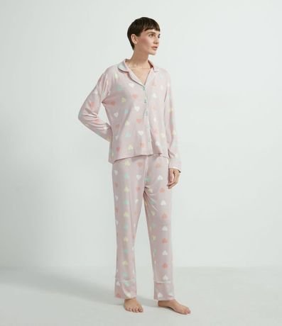 Pijama Americaño Remera Manga Larga y Pantalón Estampa Corazones 1
