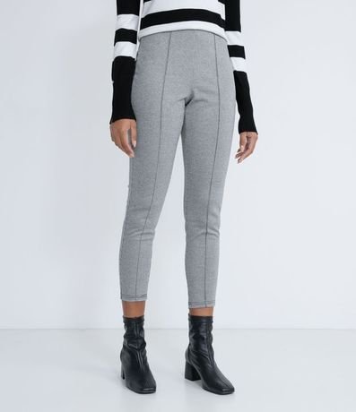 Pantalón Legging con Estampa de Cuadros Pied-de-poule y Pliegue Frontal 1