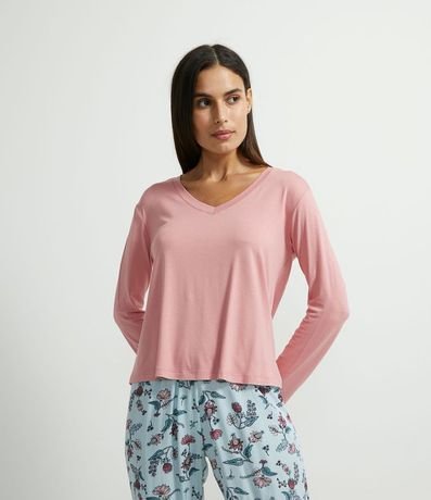 Pijama Blusa Manga Larga y Pantalón con Estampa de Flores en Viscolycra 3