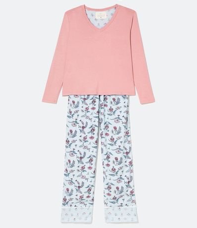 Pijama Blusa Manga Larga y Pantalón con Estampa de Flores en Viscolycra 6