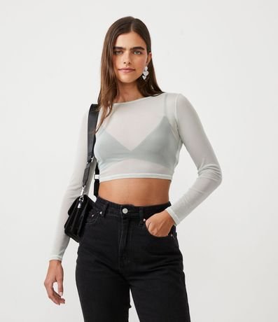 Blusa Cropped Manga Larga Lisa en Tul 1