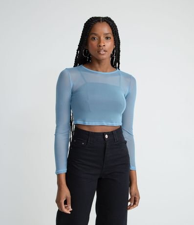 Blusa Cropped Manga Larga Lisa en Tul 1