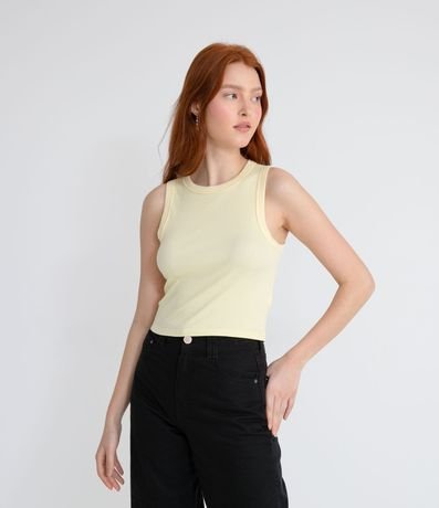 Blusa Cropped sin Manga en Ribana con Cuello Redondo