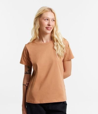 Blusa Alargada Básica en Algodón con Cuello Redondo y Manga Corta 1