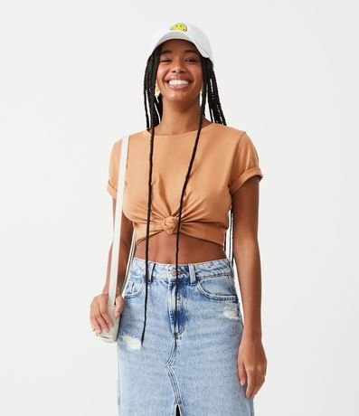 Blusa Alargada Básica en Algodón con Cuello Redondo y Manga Corta 2