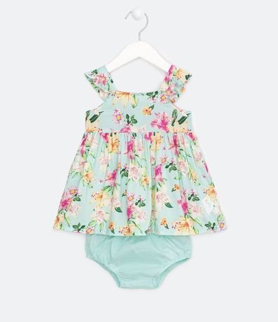 Vestido Infantil en Viscosa Estampado Floral con Tirantes Finos - Talle 0 a 18 meses 1