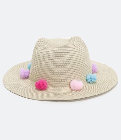 Sombrero Infantil en Paja con Orejas de Gatita y Pompones en Tul de Colores - Tam U 1