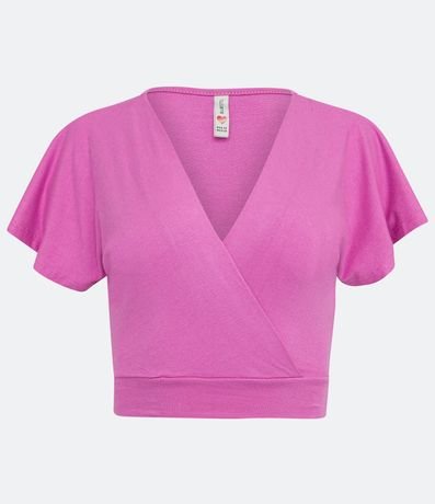 Blusa Corta Lisa en Viscose con Escote en V Transpasado 5