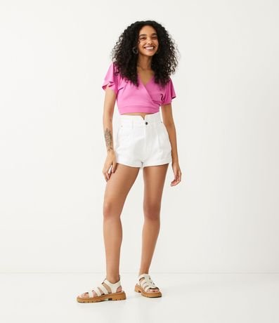 Blusa Corta Lisa en Viscose con Escote en V Transpasado 2