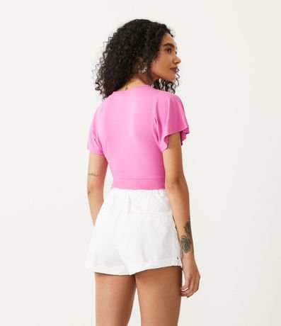 Blusa Corta Lisa en Viscose con Escote en V Transpasado 3