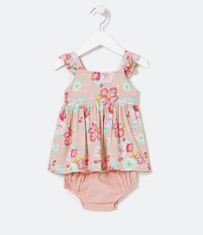 Vestido Infantil Estampado Floral Mangas con Volados y Bombacha - Talle 0 a 18 meses 1