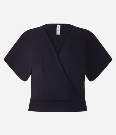 Blusa Corta Lisa en Viscose con Escote en V Transpasado 5