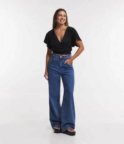 Blusa Corta Lisa en Viscose con Escote en V Transpasado 2