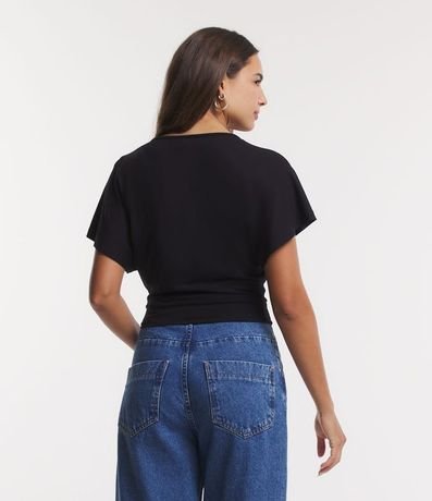 Blusa Corta Lisa en Viscose con Escote en V Transpasado 3