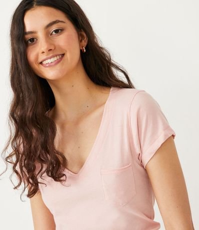 Blusa Básica en Algodón con Manga Corta y Bolsillo Pequeño 5