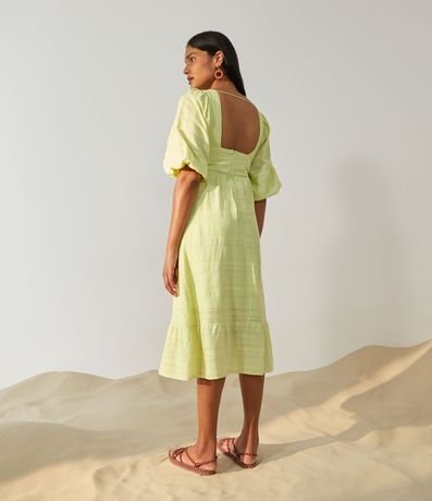 Vestido Midi en Algodón con Escote Cuadrado y Mangas Abullonadas 2