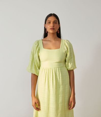 Vestido Midi en Algodón con Escote Cuadrado y Mangas Abullonadas 3