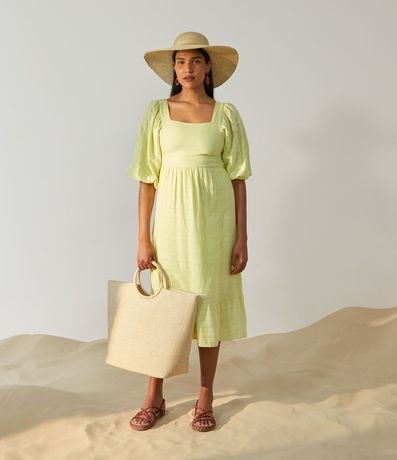 Vestido Midi en Algodón con Escote Cuadrado y Mangas Abullonadas 5