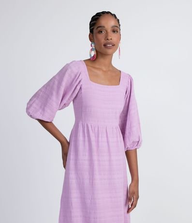 Vestido Midi en Algodón con Escote Cuadrado y Mangas Abullonadas 3