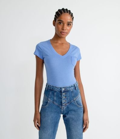 Blusa Básica en Algodón con Manga Corta y Bolsillo Pequeño 1