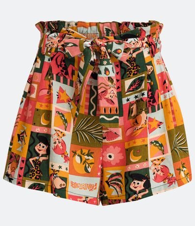 Short Clochard en Lino con Cinturón y Estampado Los Picapiedra 5