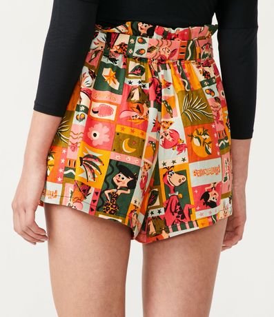 Short Clochard en Lino con Cinturón y Estampado Los Picapiedra 3