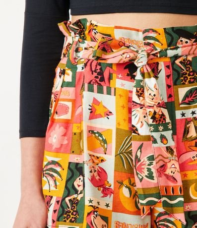 Short Clochard en Lino con Cinturón y Estampado Los Picapiedra 4