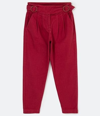 Pantalón Zanahouria en Sarga con Cintura Trenpazada y Hebilla de Resina 5