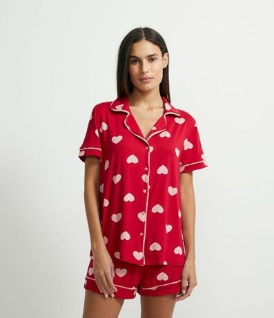 Pijama Americano Corto en Viscolycra con Estampado de Corazones 1
