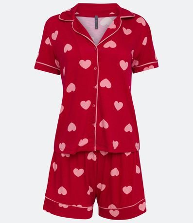 Pijama Americano Corto en Viscolycra con Estampado de Corazones 5