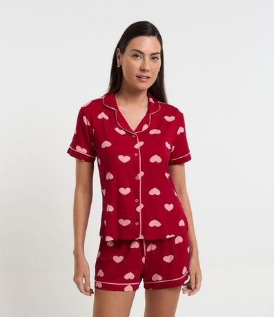 Pijama Americano Corto en Viscolycra con Estampado de Corazones 1