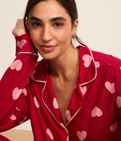Pijama Americano Largo em Viscolycra com Estampado de Corazones 3