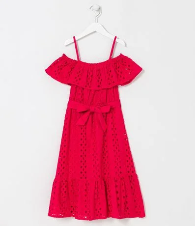 Vestido Infantil en Laise con Volado y Lazo - Talle 5 a 14 años