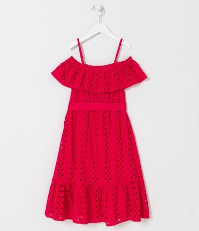 Vestido Infantil en Laise con Volado y Lazo - Talle 5 a 14 años 2