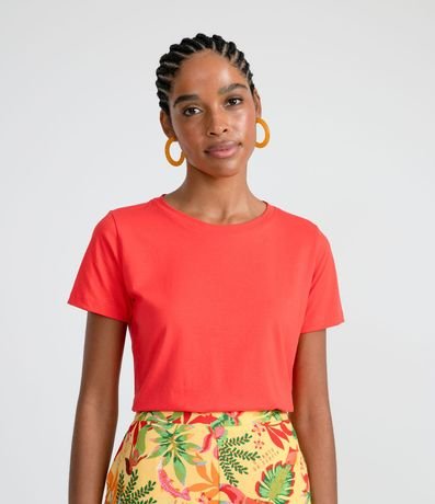 Blusa Alargada Básica en Algodón con Cuello Redondo y Manga Corta 1