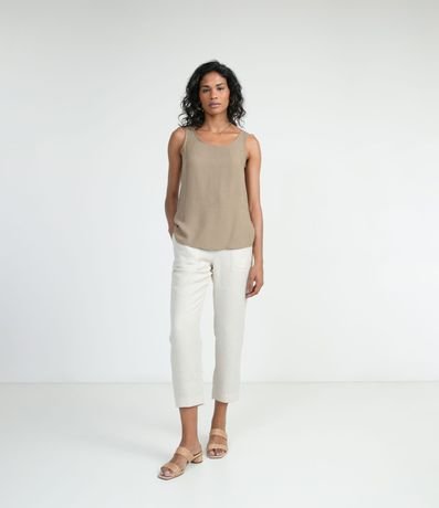 Blusa Musculosa en Viscosa con Tirantes Anchos sin Estampa 5