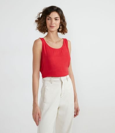 Blusa Musculosa en Viscosa con Tirantes Anchos sin Estampa